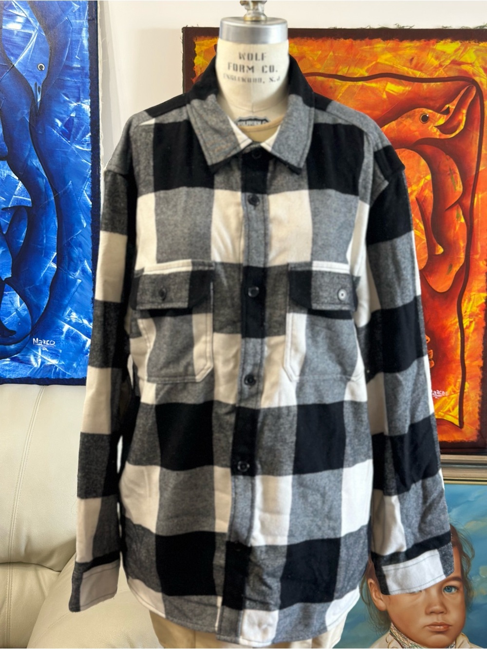 Men's H&M Black & Gray Buffalo Plaid Shacket Jacket